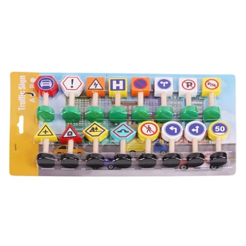 Road Traffic Signs Toys, 16-Piece Wooden Street Signals Playset, 9.06-Inch Early Learning Crosswalk, Educational Traffic Light Blocks for Kids, Stem Learning von Gitekain