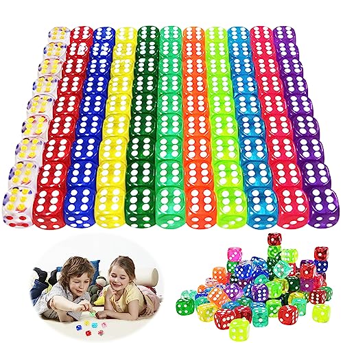 100 Stücke Sechsseitiger Würfel, 6 Seitige Würfel Bunt Set, 12mm Würfelspiele Tischspiele,Stück Würfel Bunt Set,Würfelspiele Tischspiele,Dice Würfel, 11 Farben, Würfel für Würfelspiele Tischspiele von Giugio