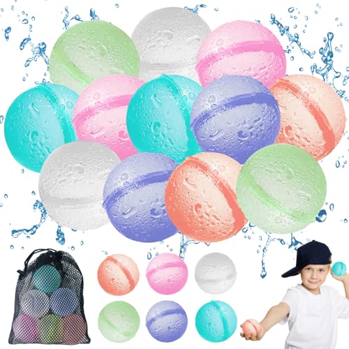 12 Stück Wasserballons, Reusable Balloons Refillable Water Bomb, Soft Silicone Water Balloons, Self-Sealing Water Bomb for Kids Adults Outdoor Activities Water Games Toy Summer Fun Party Supplies von Giugio