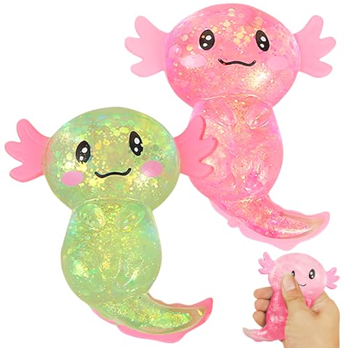 2 Stück Axolotl Spielzeug, Squeeze Toy, Anti Stress Spielzeug, Süßes Cartoon-Glitzernder Squishy Toy, Stress Toy für Kinder und Erwachsene, Stress Relief Squishy Spielzeug für Partys und Geburtstage von Giugio