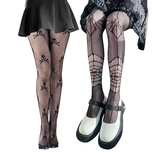 2 Paar Netzstrumpfhose Schwarz, Halloween Spinnennetz Strumpfhose, Netz Strumpfhose Totenkopf Spinnen, Skelett Strumpfhose Damen, Halloween Kostüm Accessoires Tag Der Toten Festival Karneval Strümpfe 2 Paar Netzstrumpfhose Schwarz, Halloween Spinnennetz Strumpfhose, Netz Strumpfhose Totenkopf Spinnen, Skelett Strumpfhose Damen, Halloween Kostüm Accessoires Tag Der Toten Festival Karneval Strümpfe von Giugio