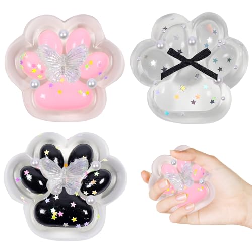 3 Stück Mini Cat Paw Squeeze Toys aus Silikon, Niedliche Katzenpfoten-Quetschbälle, Squishy, Cat Paw Squishy Zappelspielzeug zur Entspannung bei Angstzuständen Stressabbau (Transparente) von Giugio