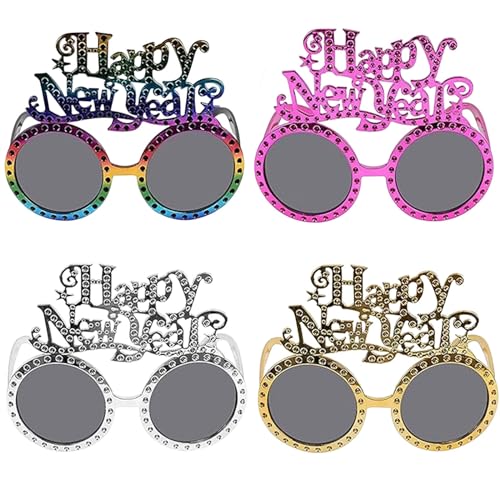 4Pcs 2024 Frohes Neues Jahr Brillen, Silvester brille für Neujahrsparty, Lustige Party Brille, Silvester Party New Year Decoration Brille, Photo Booth Brille für Kostümparty Erwachsene und Kinder von Giugio