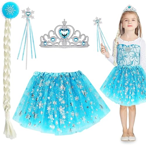 Giugio 4tlg Prinzessin Kinder Kostüm Schneeflocke, Karnevalskostüme Kinder, Eiskönigin kostüm kinder mit Zopf Krone Zauberstab für Mädchen Karneval Weihnachten Winterparty Rollenspiele Giugio 4tlg Prinzessin Kinder Kostüm Schneeflocke, Karnevalskostüme Kinder, Eiskönigin kostüm kinder mit Zopf Krone Zauberstab für Mädchen Karneval Weihnachten Winterparty Rollenspiele von Giugio