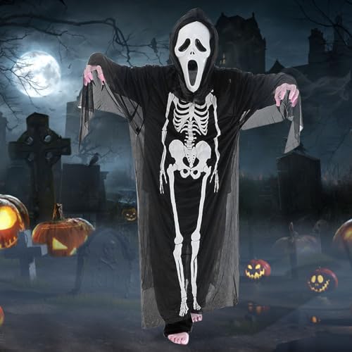 Halloween Skelett Kostüm 90cm, Skelett Kostüm Kinder, Halloween Kinder Kostüm, Gruseliges Zombie Halloween Karneval Kostüm für Weihnachtsfeier Kleid Halloween Cosplay Party und Feste Decoration von Giugio