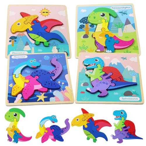 Holzpuzzle für Kleinkinder von 2-4 Jahren, 4 Stück Dinosaurier Puzzle Set, Montessori-Spielzeug Lernendes Pädagogisches Holzpuzzle-Spielzeug, Baby Lernspielzeug Geschenke für Jungen und Mädchen Holzpuzzle für Kleinkinder von 2-4 Jahren, 4 Stück Dinosaurier Puzzle Set, Montessori-Spielzeug Lernendes Pädagogisches Holzpuzzle-Spielzeug, Baby Lernspielzeug Geschenke für Jungen und Mädchen von Giugio