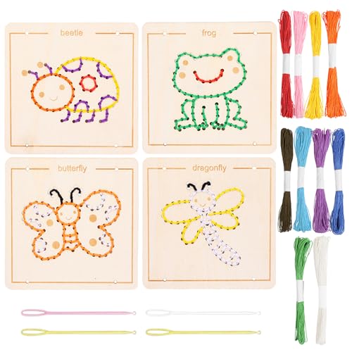 Montessori Fädelspiel Set, Fädelspiel mit 4 Tieren, Stickset für Anfänger, Sticken für Anfänger für DIY Kunst, Anfänger Stickerei Set mit Garn für Kinder, bastelsets für kinder ab 3 Jahren(insekten) von Giugio