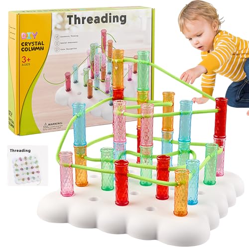 Montessori Spielzeug, 27 Stück Fädelspiel Lernspielzeug, DIY Kristalle Fädelspiel Pädagogisches Motorikspielzeug ab 2 3 4 5 6 Jahre für Kinder, Einfädeln Spielzeug für Mädchen und Jungen Geschenke von Giugio