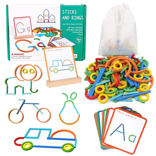 Montessori Spielzeug ab 3 Jahre, Vorschule Lernspiele, Holz Geoboard, 120 Holz Sticks und Ringe 20 Karten für Unzählige Spannende Figuren, Form Farberkennung Montessori Steckpuzzle für Jungen Mädchen Montessori Spielzeug ab 3 Jahre, Vorschule Lernspiele, Holz Geoboard, 120 Holz Sticks und Ringe 20 Karten für Unzählige Spannende Figuren, Form Farberkennung Montessori Steckpuzzle für Jungen Mädchen von Giugio
