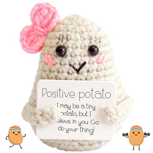 Pocket Hug Positive Kartoffel, Mini Figuren Lustige Positive Potato Puppe, Kartoffel Kuscheltier, Strickwolle Puppe mit Positiver Energiekarte, Tiny Potato Geburtstagsgeschenk für Beste Freundin (D) von Giugio