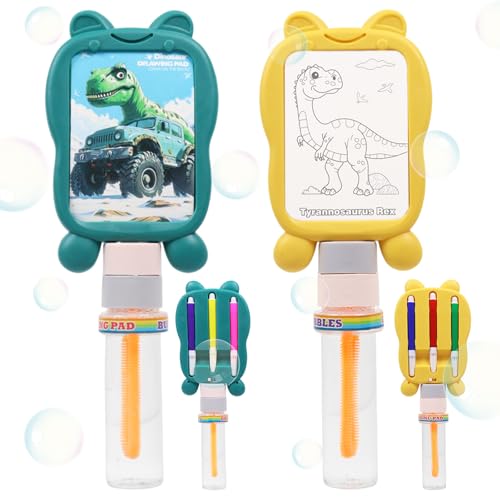 Seifenblasen Set für Kinder, 2 Stück Seifenblasenstab mit Doodle-Board, Seifenblasen Blase Zauberstab Einstellen Seifenblasen, DIY Dinosaurier-Graffiti-Karte für Kindergeburtstag Sommerspiele (A) von Giugio