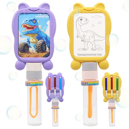 Seifenblasen Set für Kinder, 2 Stück Seifenblasenstab mit Doodle-Board, Seifenblasen Blase Zauberstab Einstellen Seifenblasen, DIY Dinosaurier-Graffiti-Karte für Kindergeburtstag Sommerspiele (B) von Giugio