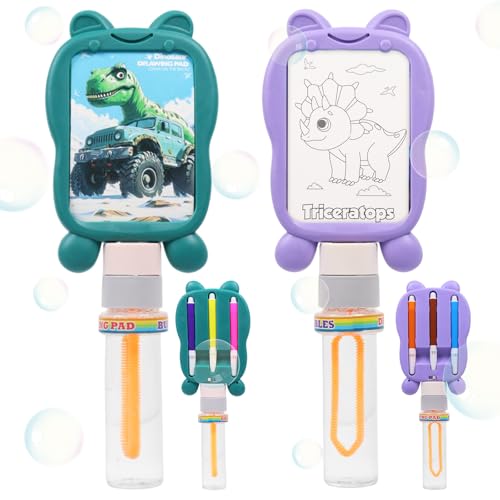 Seifenblasen Set für Kinder, 2 Stück Seifenblasenstab mit Doodle-Board, Seifenblasen Blase Zauberstab Einstellen Seifenblasen, DIY Dinosaurier-Graffiti-Karte für Kindergeburtstag Sommerspiele (C) von Giugio