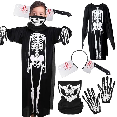 Skelett Kostüm, 4TLG Skelett Halloween Kostüm Set, Ghost Skeleton Kostüm, Gruseliges Zombie Kostüm Kinder Geister Kostüm Skelett, für Kinder Erwachsene Halloween Karneval Kostümparty Cosplay Maskerade Skelett Kostüm, 4TLG Skelett Halloween Kostüm Set, Ghost Skeleton Kostüm, Gruseliges Zombie Kostüm Kinder Geister Kostüm Skelett, für Kinder Erwachsene Halloween Karneval Kostümparty Cosplay Maskerade von Giugio