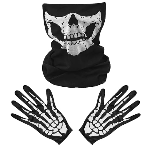 Skelett Maske Handschuhe, Skeleton Gloves Gesichtsmaske, Skeleton Gloves Gesichtsmaske Full Face Skeleton Skull Ghostn Schwarz Weiß,Skelett Maske Kinder, Totenkopf Maske für Cosplay Kostüm Karneval von Giugio