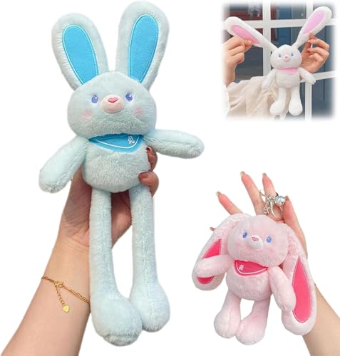 Pull up Rabbit Plush Toy, Easter Bunny Pull-Up Toys, Handmade Soft Bunny Keychain, Pull up Rabbit Pendant, Funny RabbitPlush Keychain, Interactive Stretchy Design, for Birthdays & Easter (Blue) von Giurui