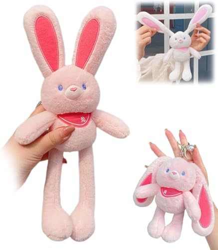 Pull up Rabbit Plush Toy, Easter Bunny Pull-Up Toys, Handmade Soft Bunny Keychain, Pull up Rabbit Pendant, Funny RabbitPlush Keychain, Interactive Stretchy Design, for Birthdays & Easter (Pink) von Giurui