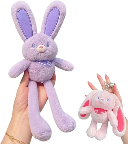 Pull up Rabbit Plush Toy, Easter Bunny Pull-Up Toys, Handmade Soft Bunny Keychain, Pull up Rabbit Pendant, Funny RabbitPlush Keychain, Interactive Stretchy Design, for Birthdays & Easter (Purple) von Giurui