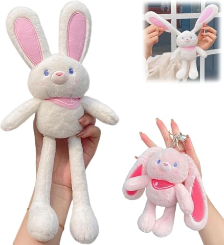 Pull up Rabbit Plush Toy, Easter Bunny Pull-Up Toys, Handmade Soft Bunny Keychain, Pull up Rabbit Pendant, Funny RabbitPlush Keychain, Interactive Stretchy Design, for Birthdays & Easter (White) von Giurui