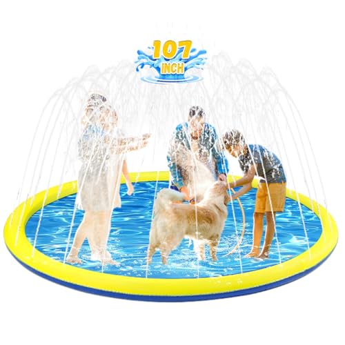 271.8 cm Extra Large Non-Slip Splash Pad Sprinkler for Kids and Dog, Kiddie Dog Pool Toys, Toddler Outdoor Toys for Ages 3-12 Boys Girls, Summer Outdoor Water Kids Toys, Parent-Kids Games, Backyard, von Giveuplay