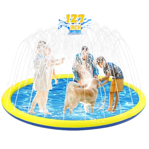 322.6 cm Extra Large Non-Slip Splash Pad Sprinkler for Kids and Dog, Kiddie Dog Pool Toys, Toddler Outdoor Toys for Ages 3-12 Boys Girls, Summer Outdoor Water Kids Toys, Parent-Kids Games, Backyard, von Giveuplay