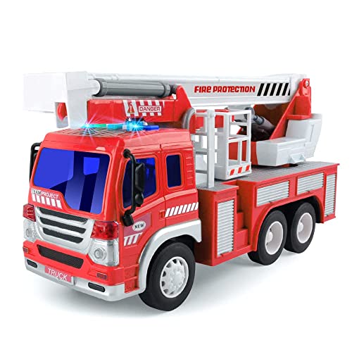 GizmoVine Feuerwehrauto, Feuerwehr Auto Reibungskraft Spielzeug Auto mit Leiter, Licht & Sound, Baufahrzeug für Jungen Mädchen 2 3 4 Jahre von GizmoVine