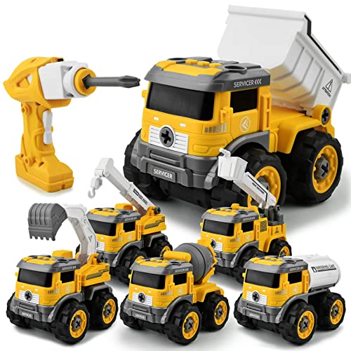 Ferngesteuerter Bagger und Traktor Spielzeug-Set für Kinder ab 3 Jahre, DIY RC Baufahrzeuge mit Kran, Licht & Sound - Ideal als Bruder Geschenk von GizmoVine