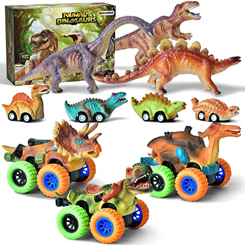 GizmoVine Dinosaurier Auto, Dinosaurier Spielzeug 3 Stück große Dinosaurier Figuren mit Sound,3 Stück große Dinosaurier Pull-Back Auto 4 Stück Dinosaurier Pull-Back Auto Geeignet 3-6 Jahren von GizmoVine