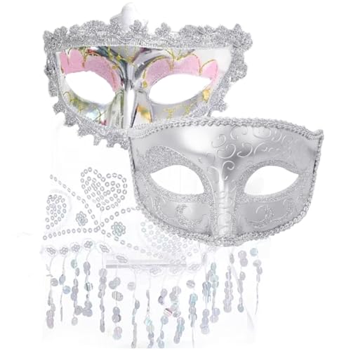 Giztud Maskerade-Maske für Paare, Männer und Frauen, Mardi Gras, Silber-Masken, Spitzenschleier-Masken, Besties, Abschlussball, Ball-Kostüm, venezianische Maske, Silberfarbenes Set, Standard Giztud Maskerade-Maske für Paare, Männer und Frauen, Mardi Gras, Silber-Masken, Spitzenschleier-Masken, Besties, Abschlussball, Ball-Kostüm, venezianische Maske, Silberfarbenes Set, Standard von Giztud