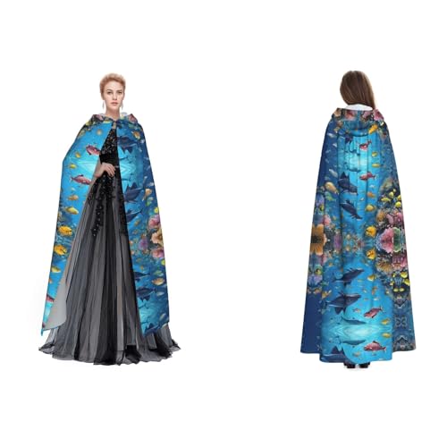 Gjgdbxdw Blauer Unterwasserfisch-Aufdruck, Kapuzenumhang mit Kapuze, Uni, Erwachsene, für Halloween, Cosplay-Kostüme von Gjgdbxdw