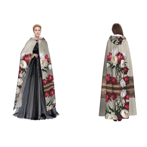 Gjgdbxdw Kapuzenumhang mit Pfingstrosenblüten, Uni, Erwachsene, Kapuzenumhang mit Kapuze, für Halloween, Cosplay-Kostüme von Gjgdbxdw