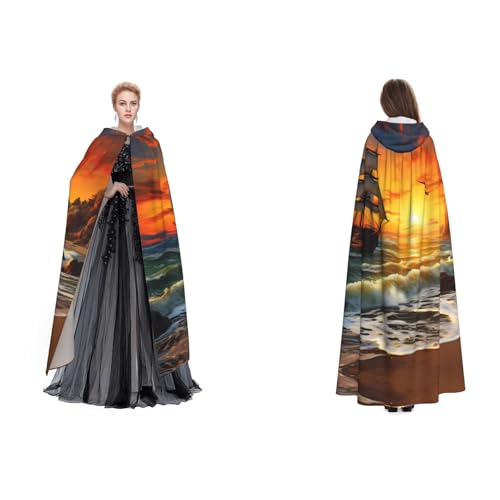 Gjgdbxdw Kapuzenumhang mit Piratenschiff im Sonnenuntergang, Uni, Erwachsene, Kapuzenumhang mit Kapuze für Halloween, Cosplay-Kostüme von Gjgdbxdw