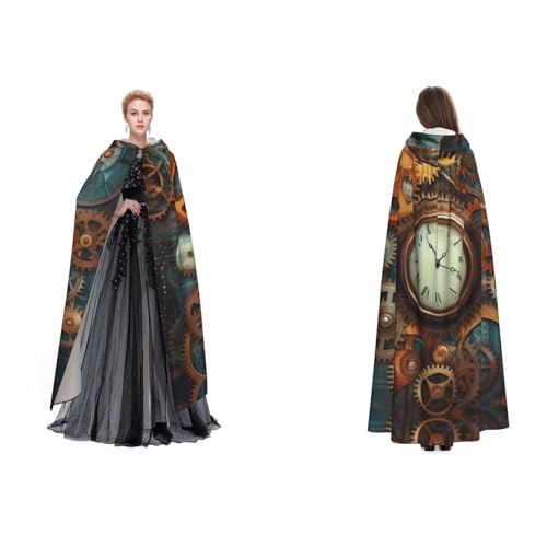 Gjgdbxdw Kapuzenumhang mit Uhren und Zahnrädern, Uni, Erwachsene, Kapuzenumhang mit Kapuze für Halloween, Cosplay-Kostüme von Gjgdbxdw