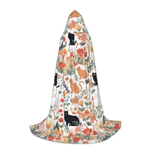 Gjgdbxdw Kapuzenumhang mit lustigem Katzenmotiv und Vögeln und Blumen, für Damen, Herren, Teenager, Halloween, Cosplay-Kostüme von Gjgdbxdw