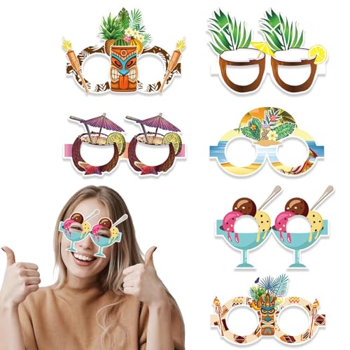 GjnjfdF Hawaiianische Themenbrille, Sonnenbrille | 6 Paar Papier Hawaiianische Brille,Lustige Kostüm -Kleidungsrequisiten, lustige Kinderparty -Gefälligkeiten, motivzubehör für Pool -Fotokabine, von GjnjfdF