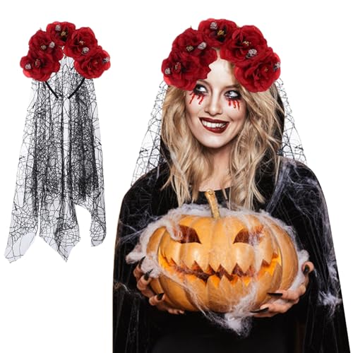 Halloween Rose Kopfschmuck Blume Stirnband Tag der Toten Haarschmuck Gothic Schleier Cosplay Kostüm Accessoire für Halloween Festival Party Kostümparty RS Halloween Rose Kopfschmuck Blume Stirnband Tag der Toten Haarschmuck Gothic Schleier Cosplay Kostüm Accessoire für Halloween Festival Party Kostümparty RS von Gkaopi