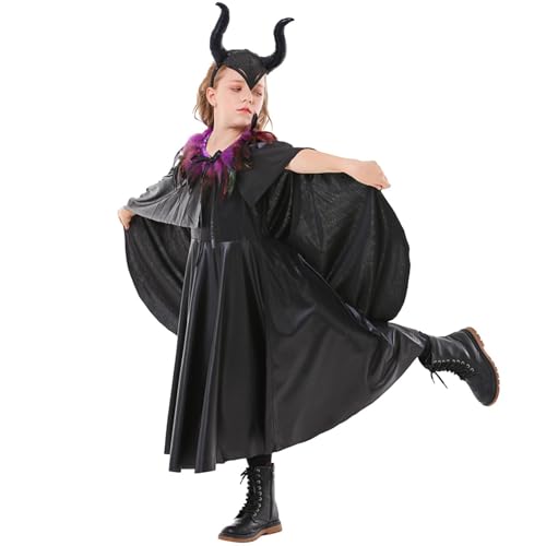 GkgWuxf Böse Hexe Kostüm | Kostüm für Kinder - Böse Hexe, Cosplay Kinder mit Hornumhang Outfit für Halloween Party von GkgWuxf
