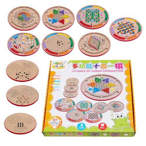 GkgWuxf Checkers and Chess Brettspiel, Checkers Schachbrettspiel Set - 10-in-1 Multifunktionales Holzprüfer Brettspiel - Interaktive Kinder Spielen Set für Kinder Mädchen Frauen Männer Männer von GkgWuxf