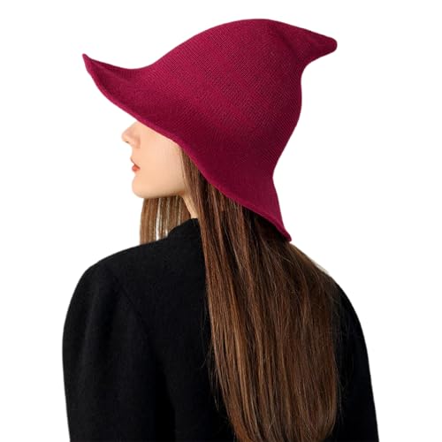 GkgWuxf Hexenhut Kostüm - Halloween Strick Hexenhut Mit Breiter Krempe,Accessoire Für Verkleidung Und Feste Kopfschmuck Für Feiertage Bühnenauftritte Und Fotografie von GkgWuxf