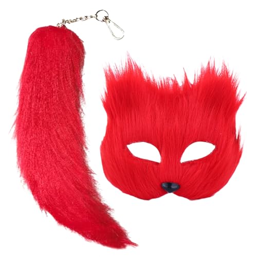 GkgWuxf Tier-Maskerade- und Schwanz-Set, Tier-Cosplay-Set für Mädchen - Tierschwanz-Cosplay-Maskenset für Mädchen,Pelziges Outfit, Tier-Rollenspiel, halbe Gesichtsbedeckung für Frauen von GkgWuxf