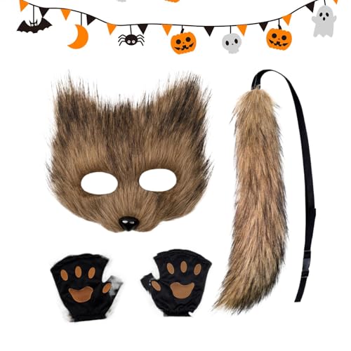 Gkumgwo Cosplay Kostüm Set - Weiche Pelzkleidung Katze Gesicht Abdeckung Schwanz Pfote Handschuhe Set - Realistische Urlaub Tier Outfit Set, Lustiges Cosplay Kostüm für Kinder und Erwachsene Gkumgwo Cosplay Kostüm Set - Weiche Pelzkleidung Katze Gesicht Abdeckung Schwanz Pfote Handschuhe Set - Realistische Urlaub Tier Outfit Set, Lustiges Cosplay Kostüm für Kinder und Erwachsene von Gkumgwo