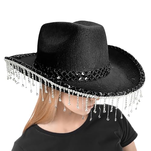 Gkumgwo Cowboy Hut Für Damen,Stilvolles Festival Hut Mit Glitzer Und Pailletten - Strass Quasten Kopfschmuck Für Musik Festivals Partys Und Veranstaltungen Gkumgwo Cowboy Hut Für Damen,Stilvolles Festival Hut Mit Glitzer Und Pailletten - Strass Quasten Kopfschmuck Für Musik Festivals Partys Und Veranstaltungen von Gkumgwo
