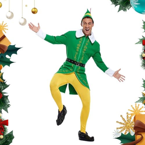 Gkumgwo Elfenkostüm Herren | Buddy ElfenKostümset | Weihnachtselfen Cosplay Kostüm Für Erwachsene | Grüne Und Gelbe Outfits | Weihnachtsfest Party Kostüm Mit Hose Jacke Schuhe Hut Gürtel Gkumgwo Elfenkostüm Herren | Buddy ElfenKostümset | Weihnachtselfen Cosplay Kostüm Für Erwachsene | Grüne Und Gelbe Outfits | Weihnachtsfest Party Kostüm Mit Hose Jacke Schuhe Hut Gürtel von Gkumgwo