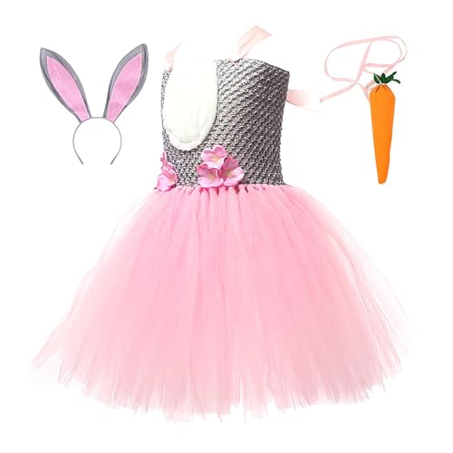 Gkumgwo Mädchen Osterkleid | Ärmelloses Tüll-Mesh-Mädchenkleid mit Hasen-Stirnband | Cartoon Ostern Kinder ärmelloses Kleid für 2–12 Jahre Mädchen, Töchter, Rosa von Gkumgwo