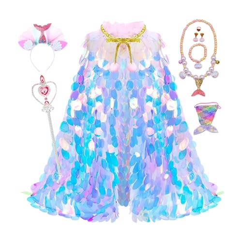 Gkumgwo Meerjungfrauen-Umhang für Mädchen – Meerjungfrau-Pailletten-Umhang-Set, ausgefallener funkelnder, glänzender Prinzessin-Cosplay-Paillettenumhang, schillerndes Kostüm für 3–8 Jahre alte Mädchen Gkumgwo Meerjungfrauen-Umhang für Mädchen – Meerjungfrau-Pailletten-Umhang-Set, ausgefallener funkelnder, glänzender Prinzessin-Cosplay-Paillettenumhang, schillerndes Kostüm für 3–8 Jahre alte Mädchen von Gkumgwo