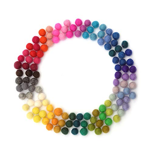 Glaciart One Filz Pom Poms, Wollebälle (120 Stück) 1 Zentimeter - 0,4 Zoll, handgefertigt, 40 Farben (Rot, Blau, Orange, Gelb, Pastell und mehr), Großhandel, kleine Bällchen für Filzen und Girlanden von Glaciart One