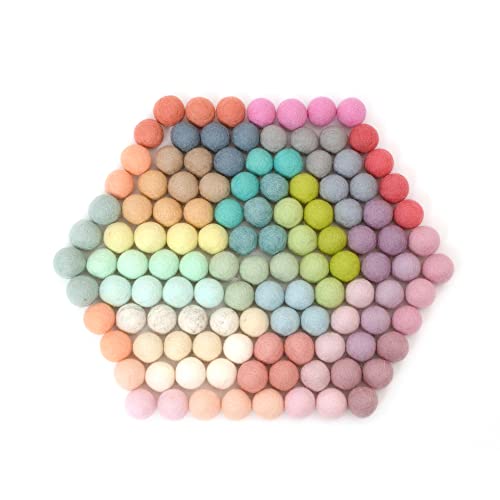 Glaciart One Filz-Pompons, Wollfilzkugeln (120 Stück) 1 cm - 0,4 Zoll, handgefertigte Filzkugeln in 30 Pastellfarben (Grün, Rosa, Blau, Gelb und mehr), kleine Menge für Filzen und Girlanden von Glaciart One