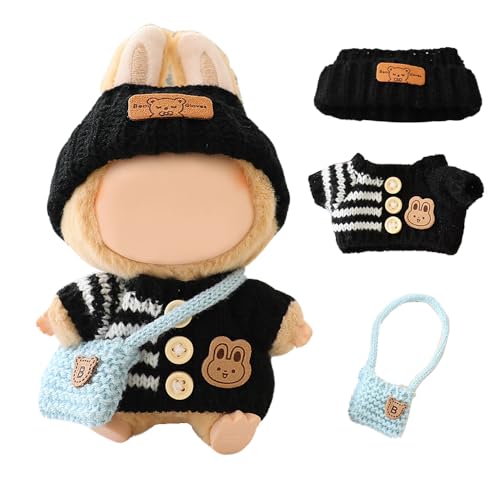 Glamifyr 3 Stück für Set Kleidung Stylische Puppenkleidung, Klamotten Outfit, Handgefertigte Häkel Miniatur Zubehör Set Für 17cm Plüsch Clothing (Schwarz) von Glamifyr
