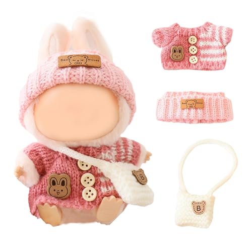 Glamifyr 3 Stück für Set Kleidung Stylische Puppenkleidung, Klamotten Outfit, Handgefertigte Häkel Miniatur Zubehör Set Für 17cm Plüsch Zube (Rosa) von Glamifyr