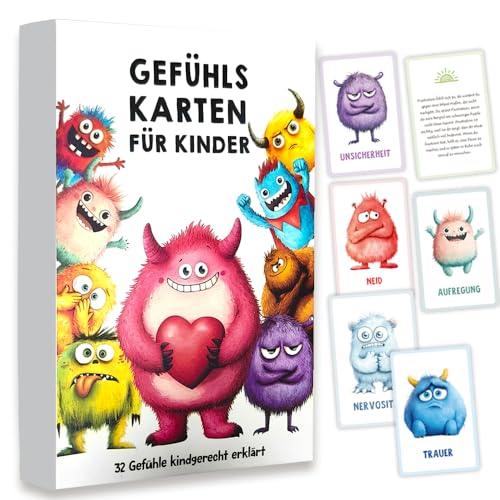 Glamifyr 32 Stück Gefühlskarten für Kinder, Gefühlsmonster Karten Gefühlskarten für Kinder Pädagogisch Wertvoll, Gefühlskarten Gefühlsmonster Karten Erklärungstexte für Selbstregulation von Glamifyr